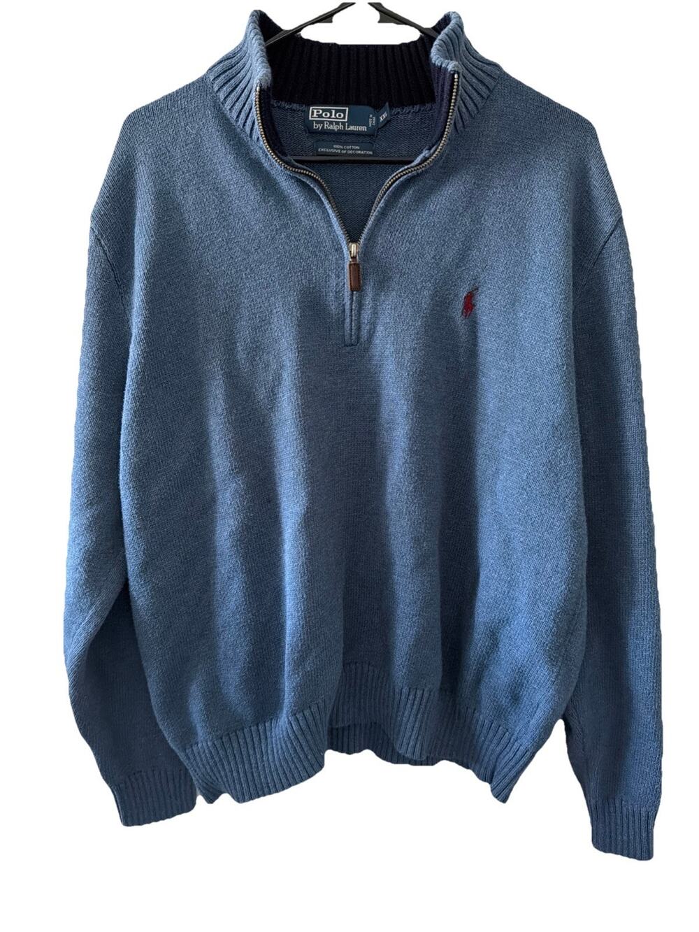 Polo Ralph Lauren Mens Blue Cotton Quarter Zip Pullover Sweater XXL